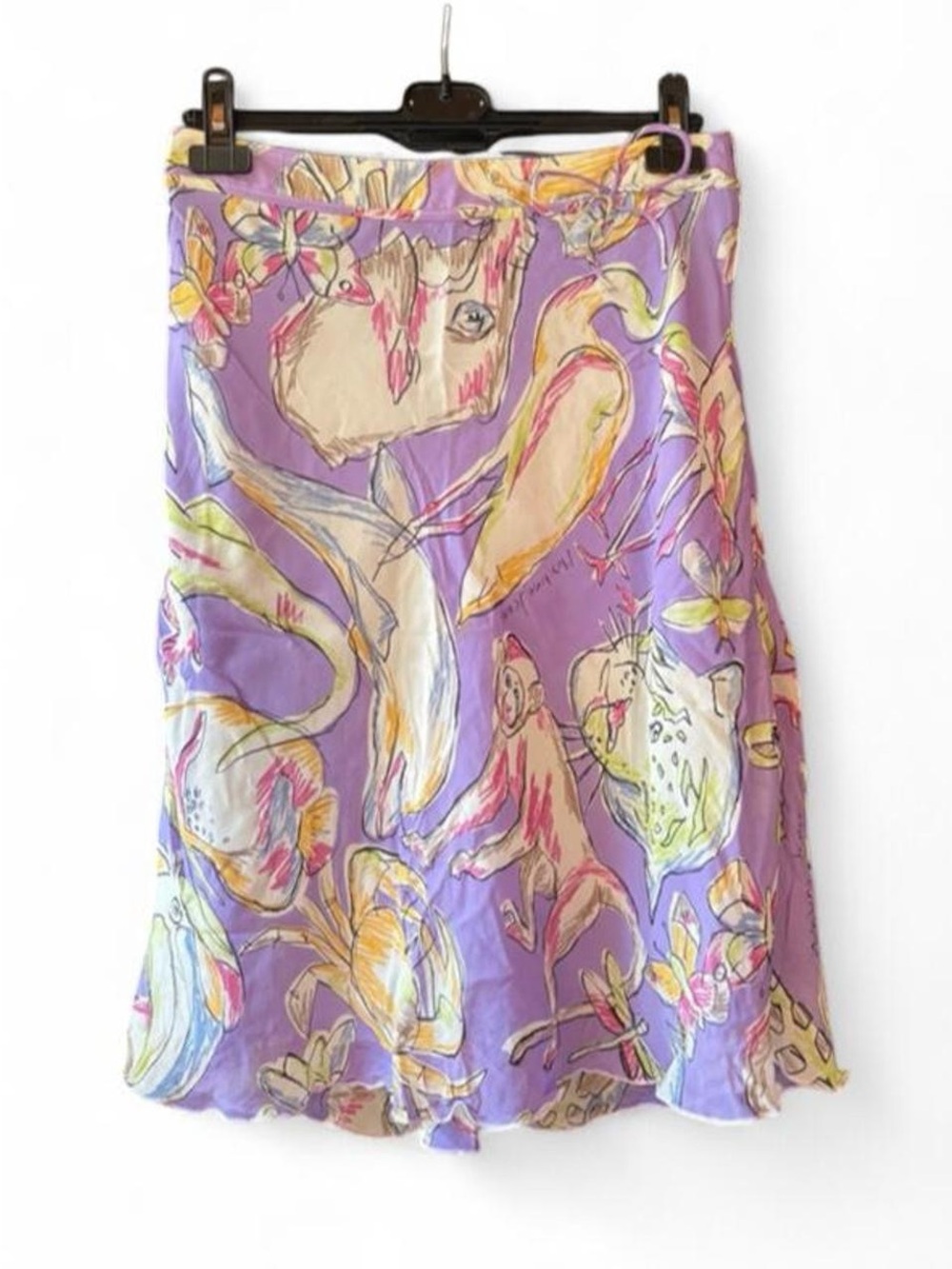 Moschino Jeans Euro Purple Abstract Animal Print Bow Midi Skirt IT 46
